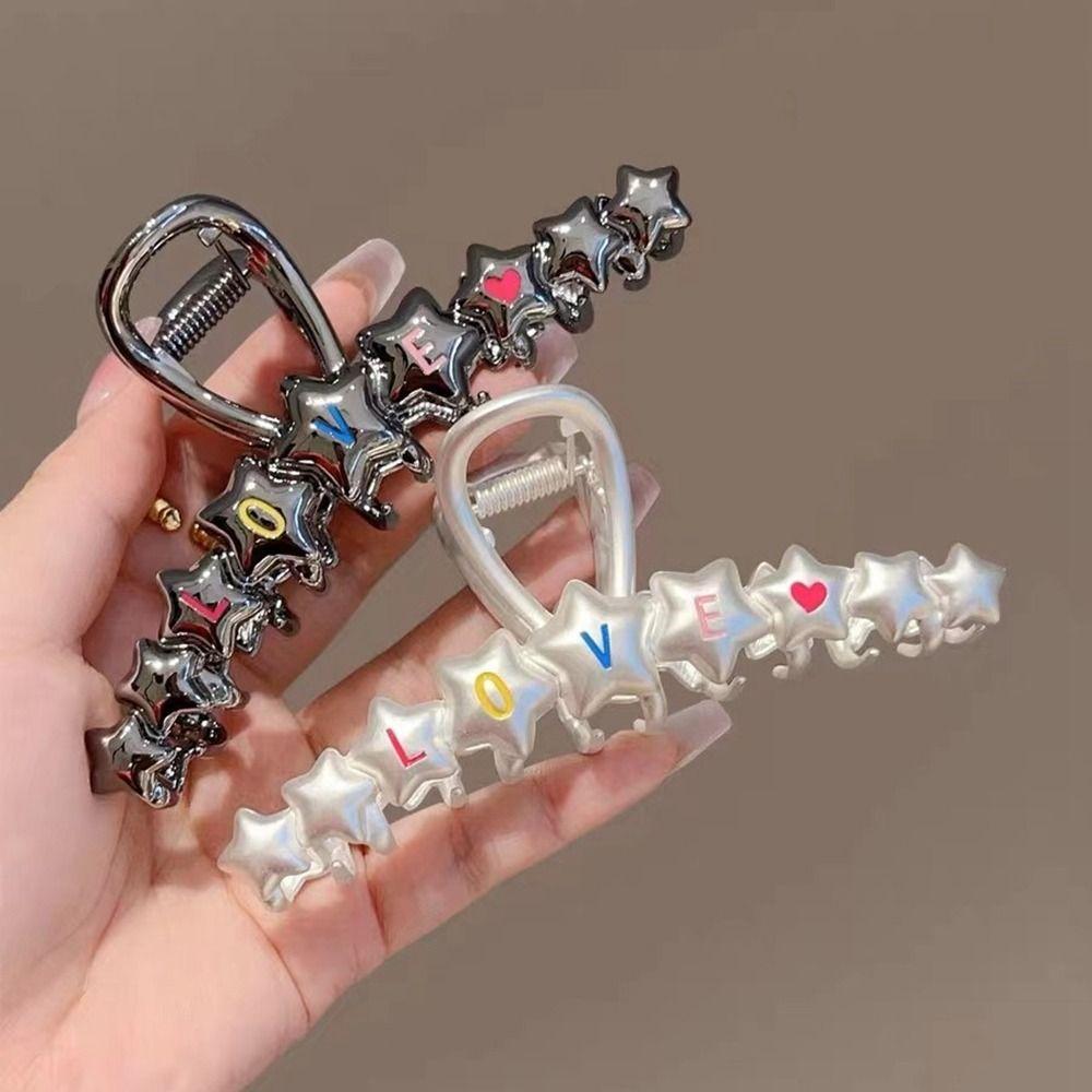 

Zinc Zinc Alloy Silver Star Hair Claw Y2k Metal Letter Love Shark Clip Fashion Travel