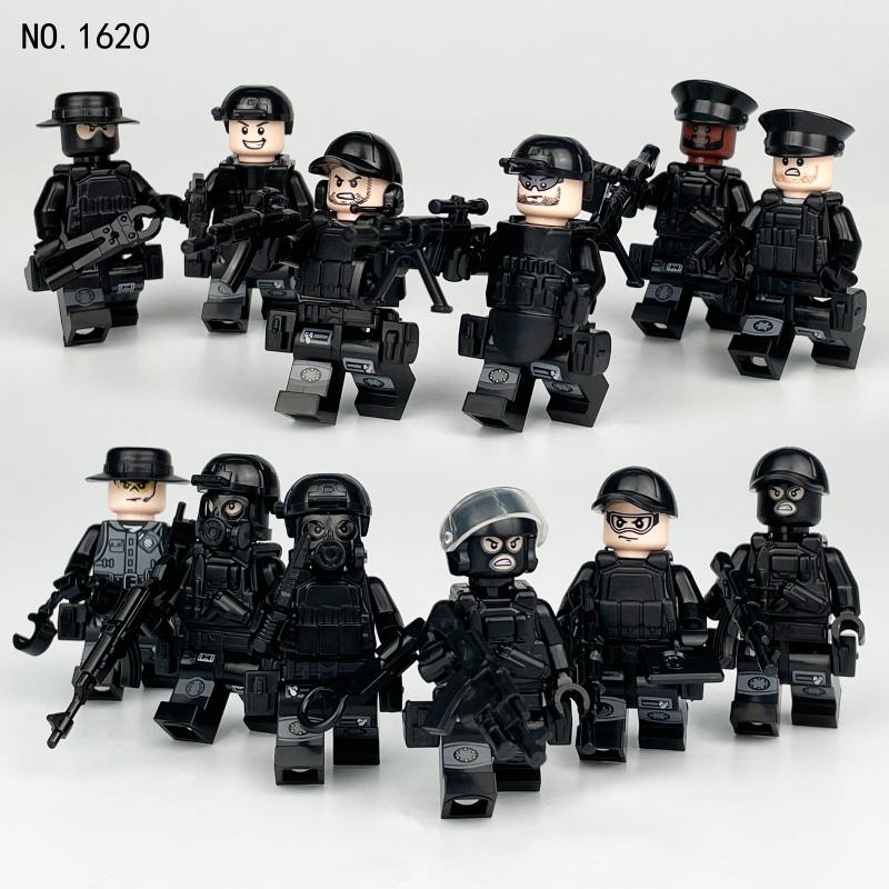 Military Series Black Special Police Anti-terrorism Police Figure Building Blocks Toy