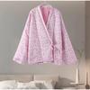 VAYLA Floral Printed Women's Cardigan Cute Lace up Pink Women Coat Casual Loose Autumn Warm Coats Fashion New Ladies Coats Outerwear