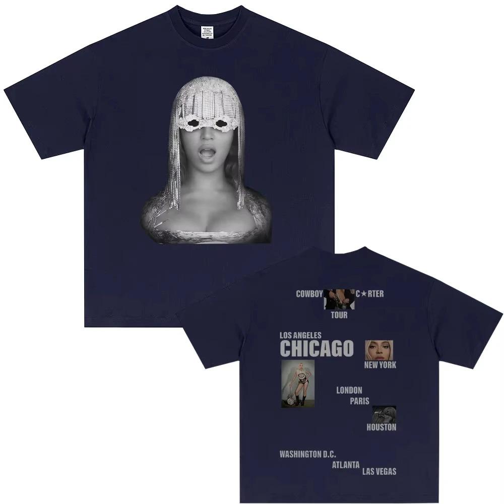 Beyoncé Cowboy Carter Tour Double Sided Portrait T-Shirt Vintage Rap Oversized Black Unisex Women And Men T-shirts