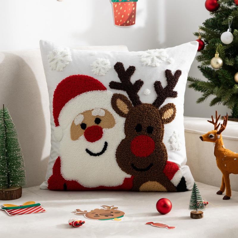 45x45cm Santa Claus and Snowflake Decoration Pillow Cover, Light Luxury and Simple Sofa Cushion Cover Without Pillow Insert