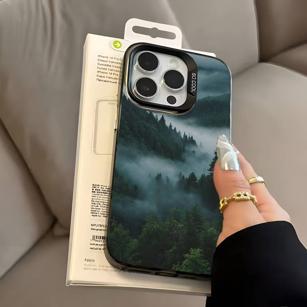 Mountain Misty Forest Phone Case for iPhone 17 17Air 16 15 14 13 12 11 Pro Max Plus Colorful Silver