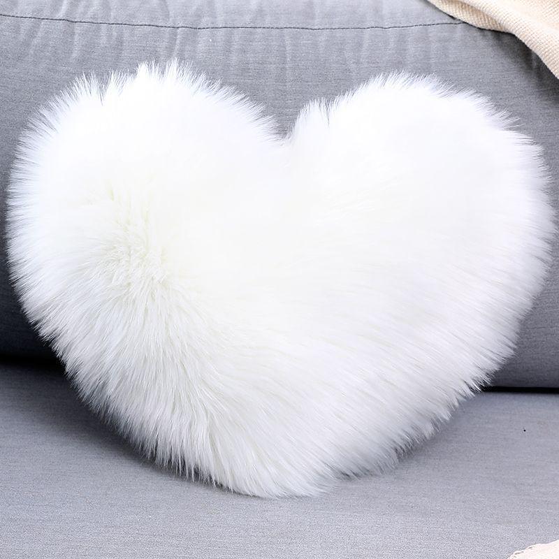 Heart-Shaped Plush Lumbar Pillow with Faux Wool Insert - Sofa & Office Backrest Cushion