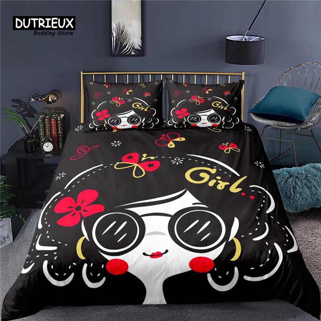 Luxury 3D Abstract Art Girl Print Home Living Comfortable Duvet Cover Set Kids Bedding Set Queen and King EU/US/AU/UK Size