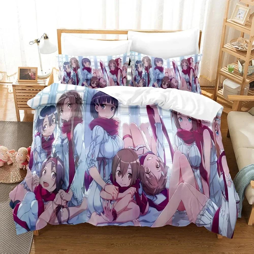3D Anime Sword God Domain Bedding Set Printed Bed Set With Pillowcase Bed Duvet Cover Soft Single Double Queen Super King Size