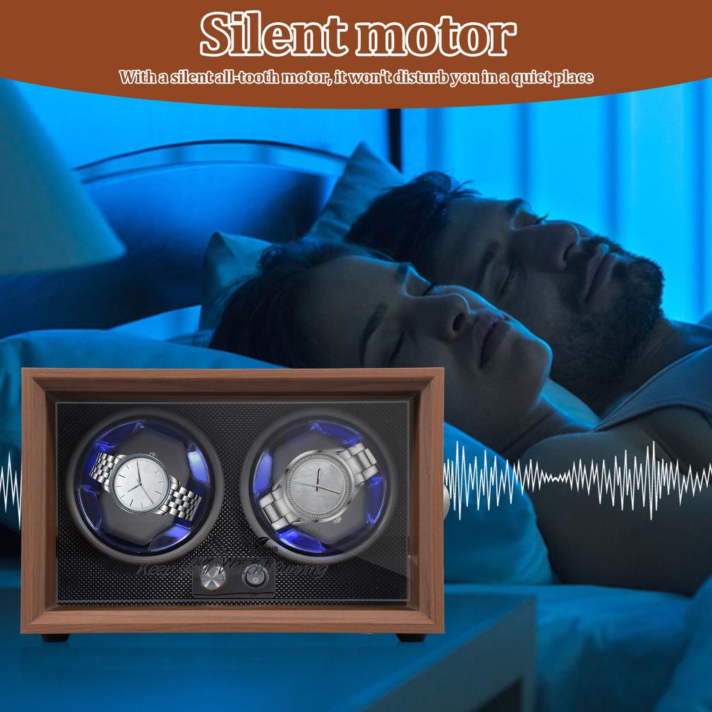 Waterproof Double Watch Winder Luxurious Watch Winder Box with Quiet Motor Multiple Rotation Mode Ambient Light for Collector