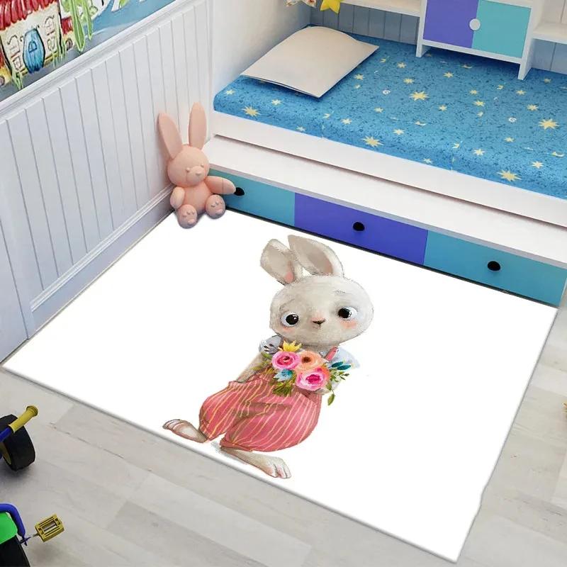 

Bunny Carpet For Easter Living Room Decor Lovely Cartoon Rabbit Print Crawling Mat Doormat Area Rug Bedroom Bathroom Floor Mats 40x60cm 16x24 inch