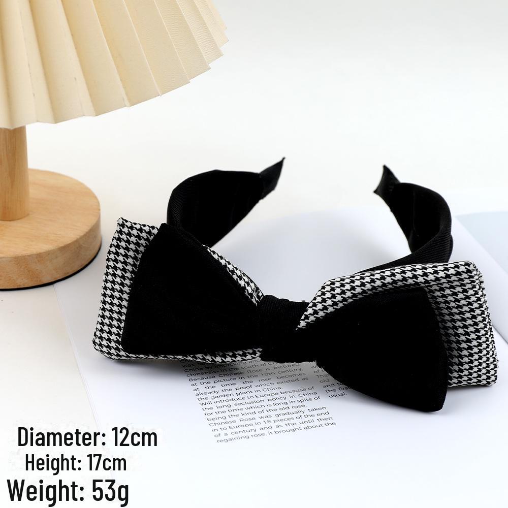 French Vintage Plaid Headband: Elegant Autumn/Winter Skull Headdress for Women