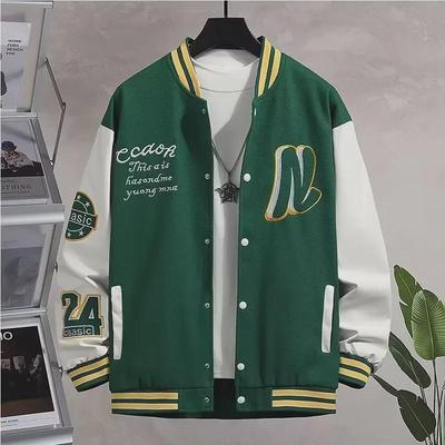 Geacă de baseball brodată pentru bărbați, la modă, stil colegial - Stil Hong Kong, perfectă pentru cupluri și studenți de primăvară și toamnă