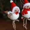 Cute Fluffy Plush Bird Christmas Tree Ornament Furry Foam Bird Figurine with Red Hat And Scarf for Desk Holiday Decoration