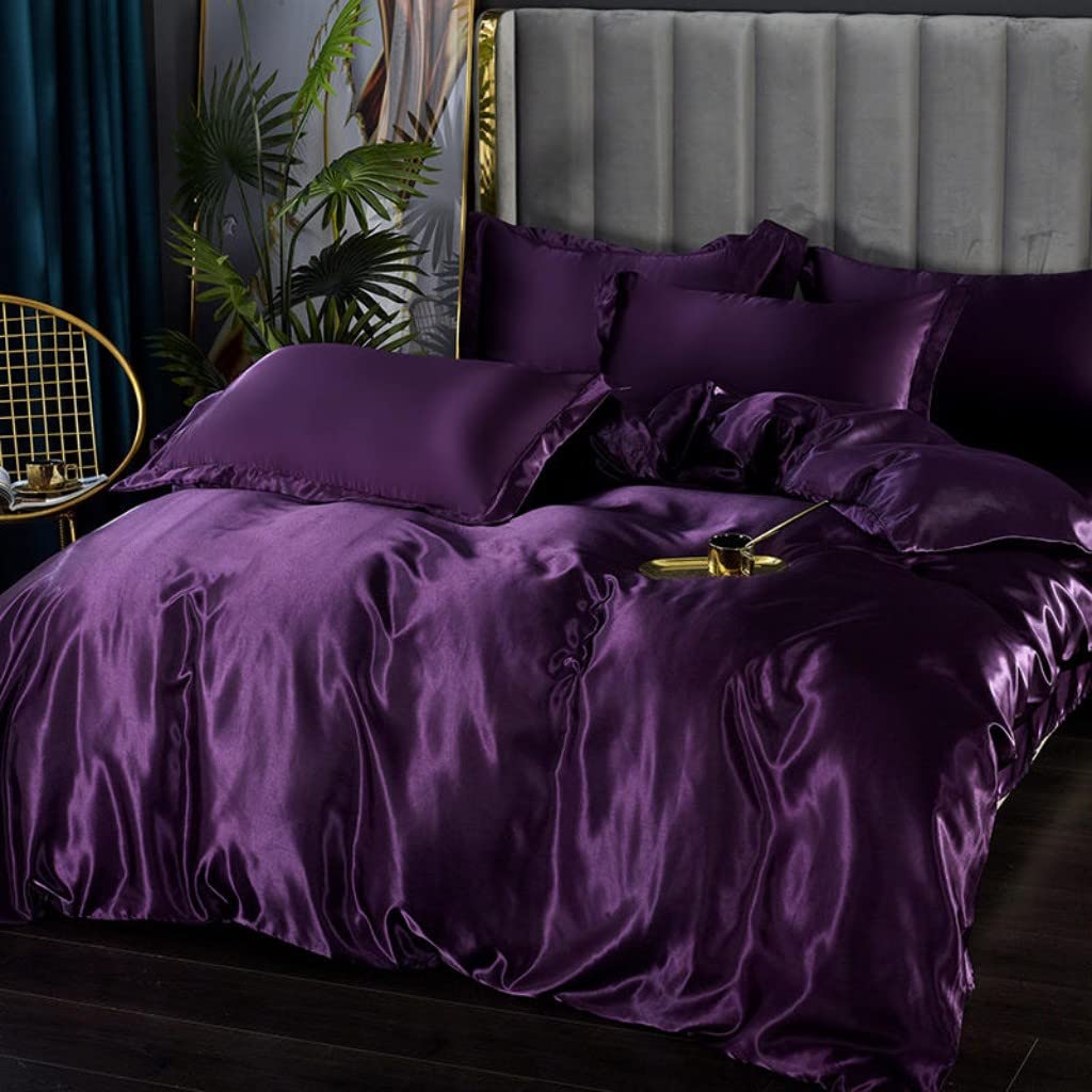 Satin Bedding Set King Wine Red Silk Like Satin Duvet Cover Set Luxury Soft Burgundy Comforter Cover Adults Bedroom Decor Chic Luxurious Sil