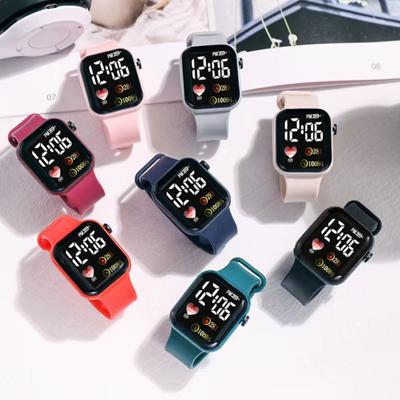 Electronic Watch Luminous Square Dial Non Waterproof Adjustable Comfortable Precise Time Heart Print Kids LED Digital Sport Wrist Watch for Daily Wear