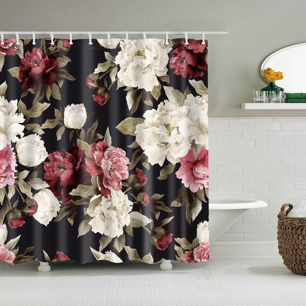 Garden Flower Shower Curtain Botanical Floral Printed Bathroom Curtain Polyester Fabric Home Decor Bathtub Screen with Hooks