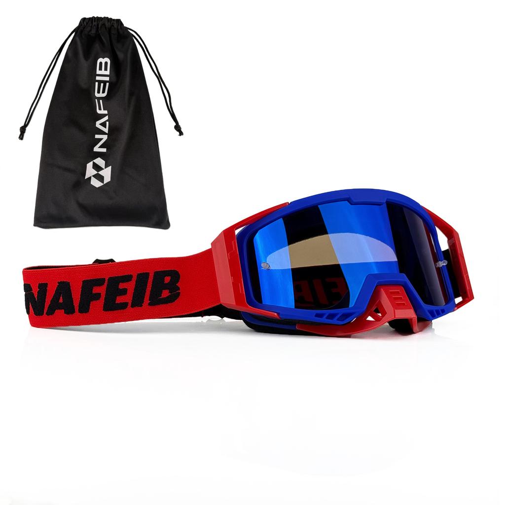 NAFEIB Motocross Goggles with Storage Bag Anti-UV Windproof Dustproof Dirt Bike ATV Off-Road Racing Goggles for Men Women