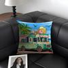 Happy Camper Cartoon House Cushion Cover Natural Linen Organic Fabric DoubleSided Printing Sofa Home Decor Gift Pillow Case