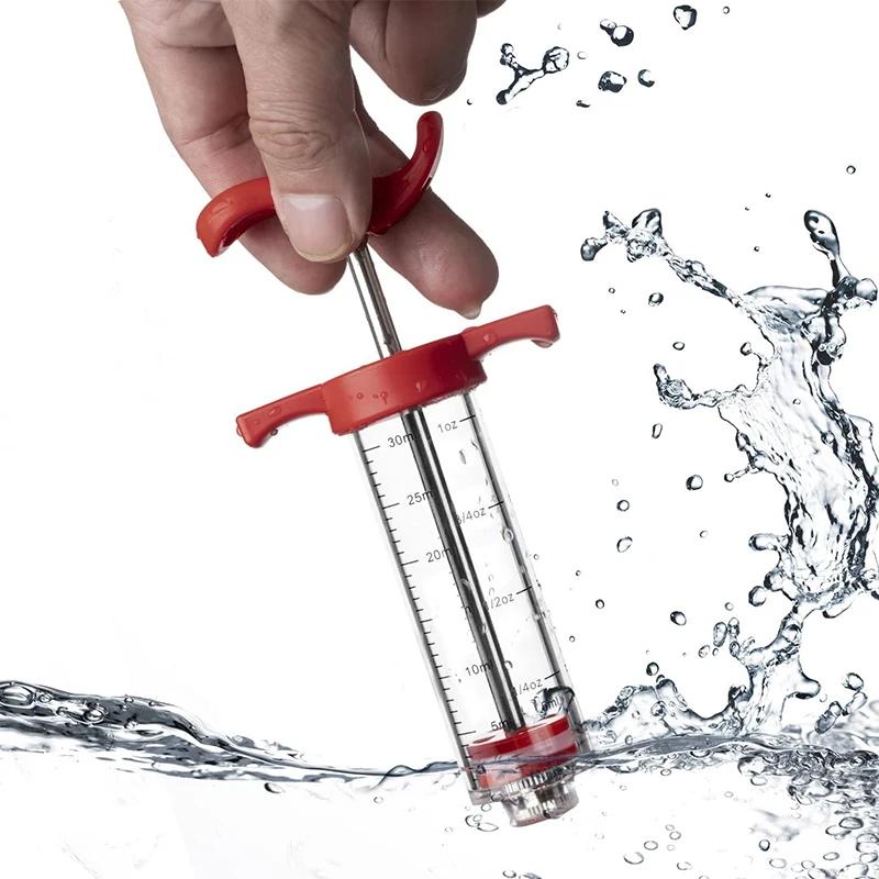 50ml Syringe/3 Needles/cleaning Brush BBQ Injector Cooking Meat Poultry Seasoning Marinade Stainless Steel Needle BBQ Injector