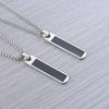 Men's Striped Square Pendant Necklace - Personalized Polished Stainless Steel Sweater Chain Jewelry