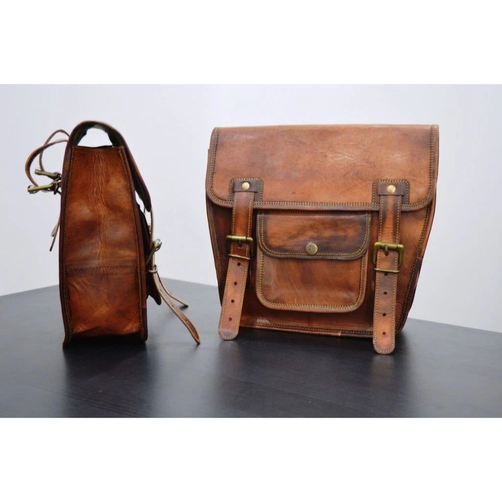 2 Motorcycle Saddlebags 2 Side Pouch Brown Leather Pouch Panniers Saddle 2 Bags
