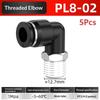 5Pcs 90 Degree Push Fit Copper Air Tube Connector Black Industrial Pneumatic Pl6-01/Pl6-02/Pl8-02/Pl8-03/Pl10-03/Pl12-03