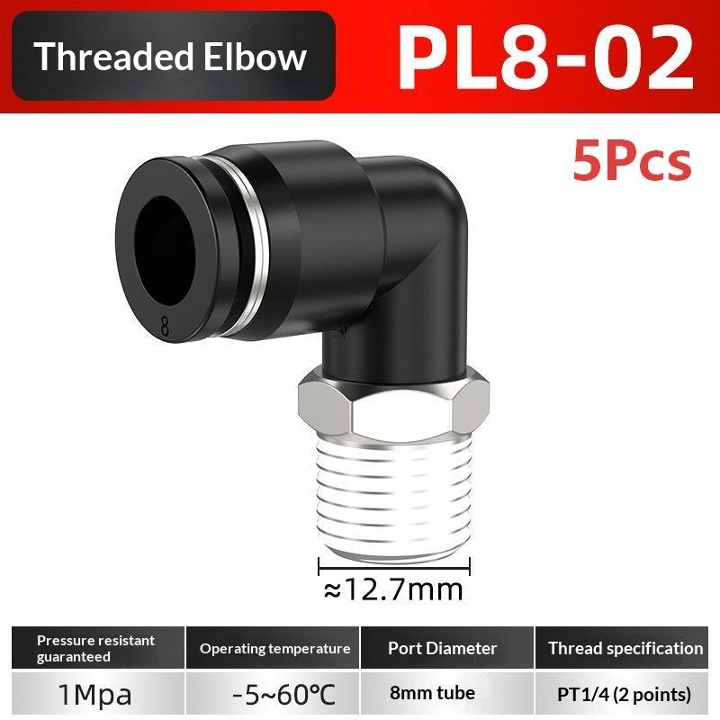5Pcs 90 Degree Push Fit Copper Air Tube Connector Black Industrial Pneumatic Pl6-01/Pl6-02/Pl8-02/Pl8-03/Pl10-03/Pl12-03