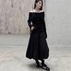 Johnature Gonna Nera Larga a Bolle Casual Semplice da Donna con Vita Elastica Autunno Inverno