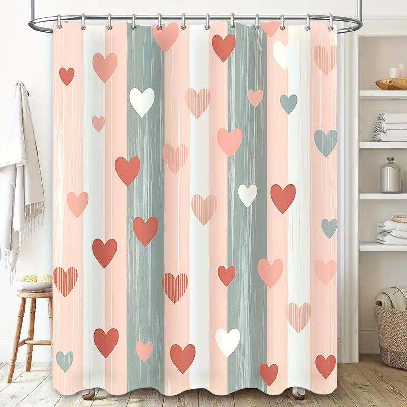 

Romantic Heart Pattern Waterproof Shower Curtain Bathroom Rod Pocket Easy Install Clean Modern Home Decor Complimentary Hook W60H190(CM)-1 Pcs