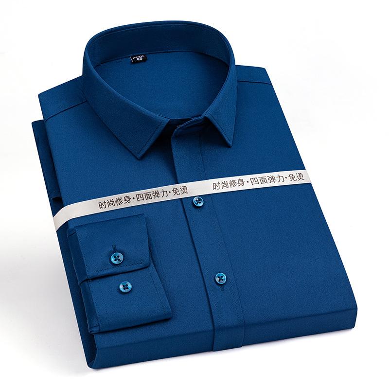 Men's Dress Shirt Long Sleeve Free ironing Business Casual Slim-fit Solid Color Social Formal Party Wedding Man Clothes Plus 8XL