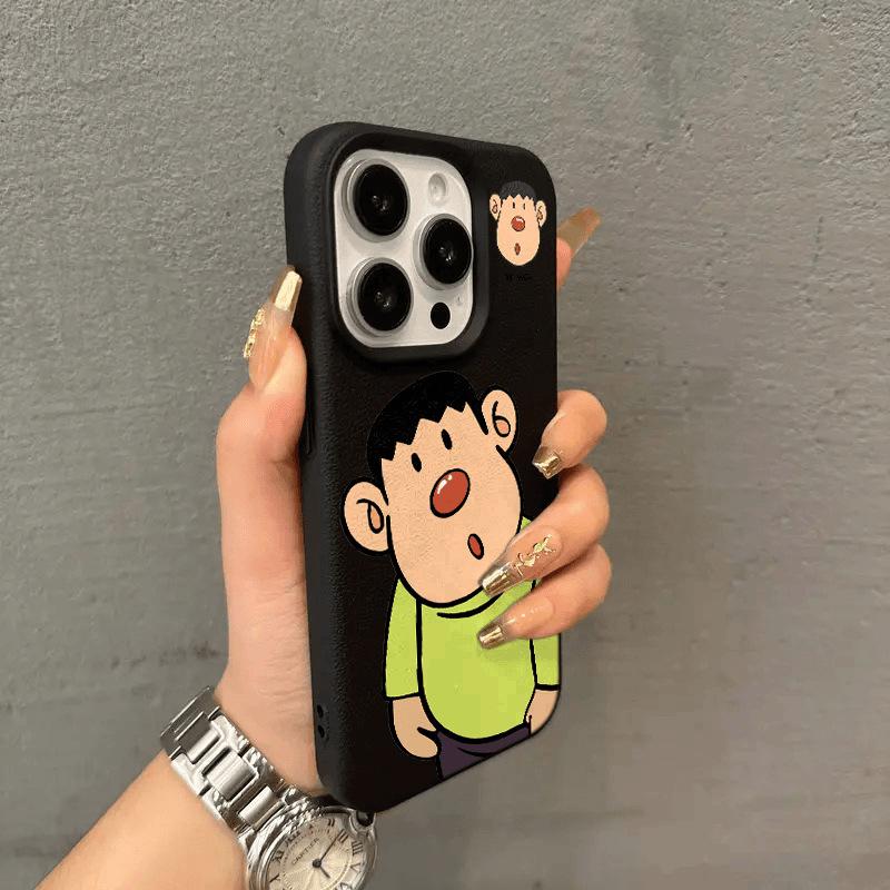 Le Tigre Rond et Rougeaud de Dessin Animé Convient aux Coques de Téléphone Apple 15promax et à l'iPhone16pro avec Texture Litchi