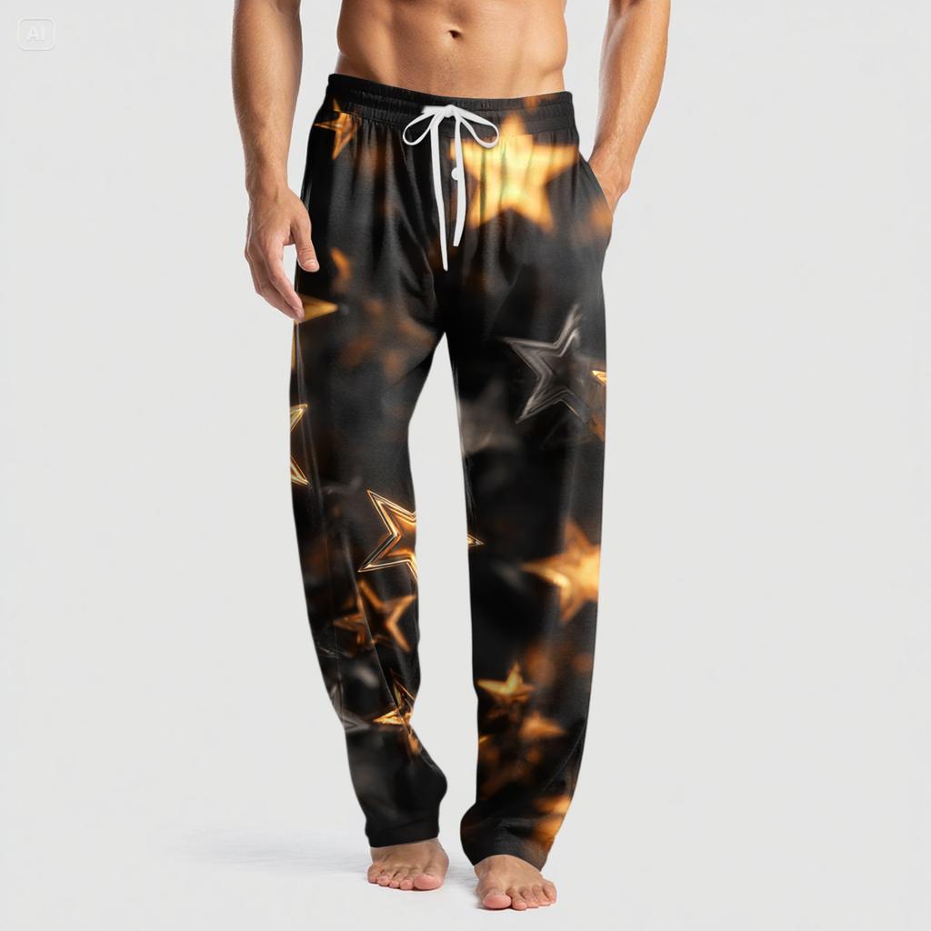 Men's Knitted Fashion Print Pocket Casual Pants Pajama Pants