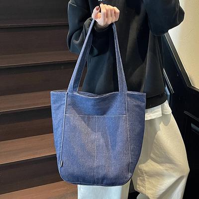 Neue lässige einfarbige Denim-Tragetasche mit großem Fassungsvermögen, Umhängetasche für die Klasse, Damentasche, Canvas-Tragetasche mit großem Fassungsvermögen