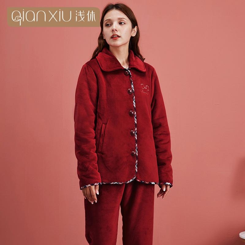 [Verschiedene Stile] Kompound-Imitations-Lammwoll-Pyjama Winter Samt Verdickt Pelz Integrierte Loungewear Hellrot