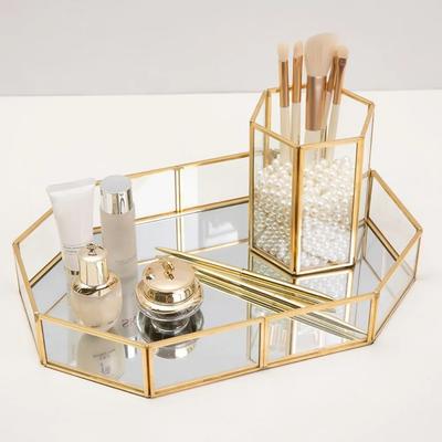 Ľahký luxusný zrkadlový kovový podnos Box na ukladanie štetcov na make-up Kozmetický kontajner Organizér na šperky Rúž Náhrdelník Stolový podnos
