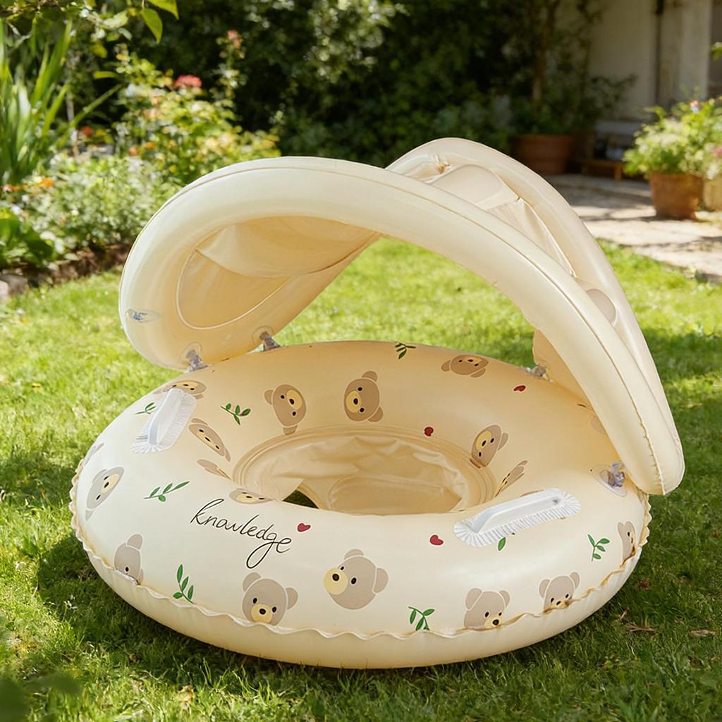 Kid Float with Canopy Baby Swimming Ring with Sunshade Inflatable Baby Pool Float Mat Kid Swimming Float Water Play Supplies