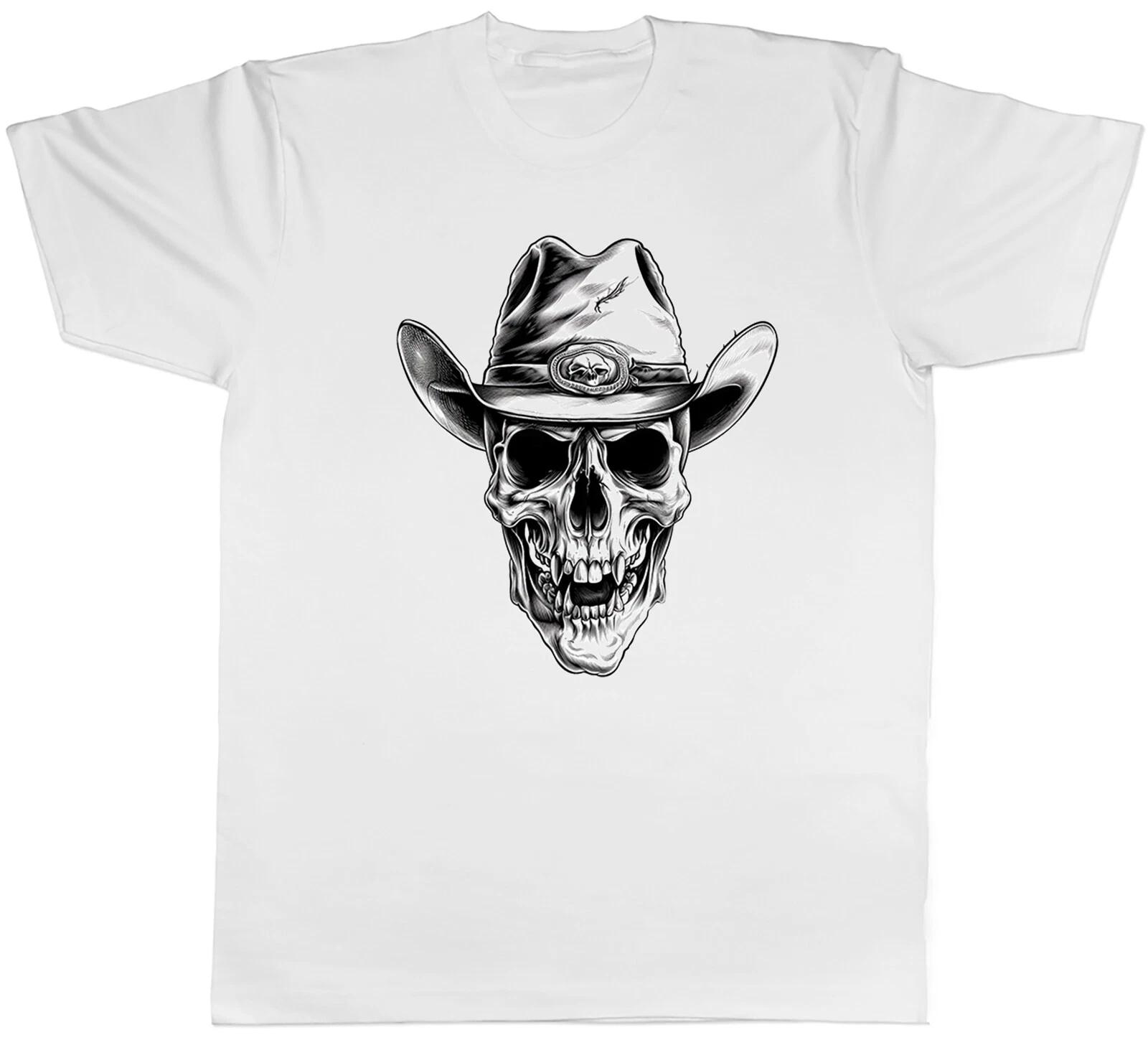 Cowboy Skull Head Mens T-Shirt Wild West Gothic Skeleton Tee Gift M