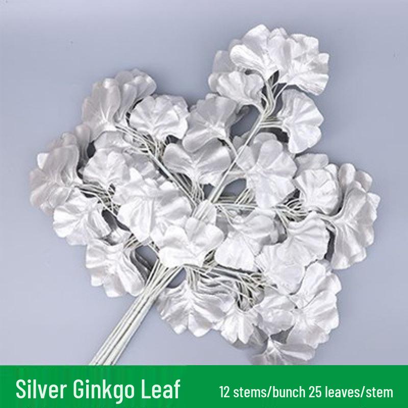 Gold & Silver Banyan and Ginkgo Leaves Fake Tree Branches for Wedding Decoration - Yellow Maple Leaves