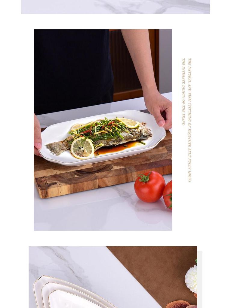 Gold-Rimmed Nordic Fish-Shaped Ceramic Plate for Steamed Fish - Large Household Dish