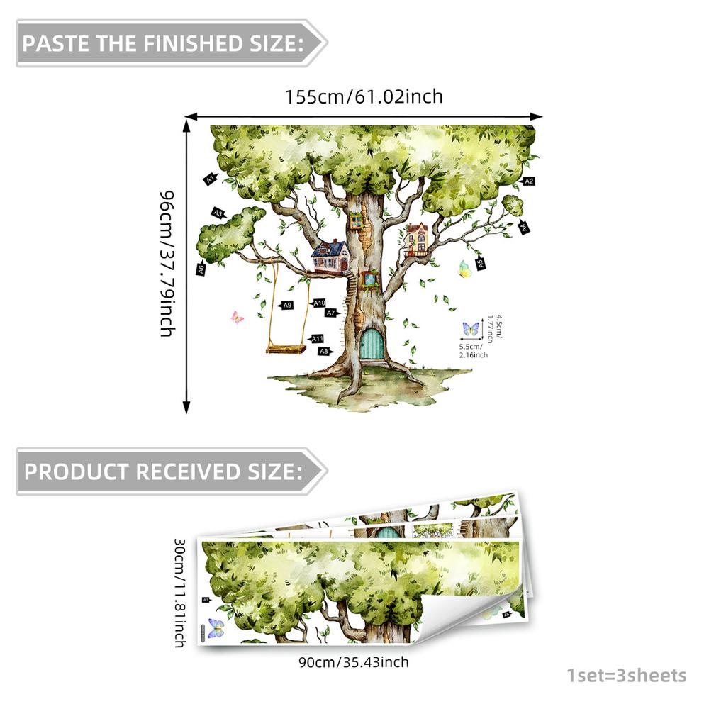 Hand-Painted Tree House Wall Sticker Self-Adhesive Decals Home Decoration
