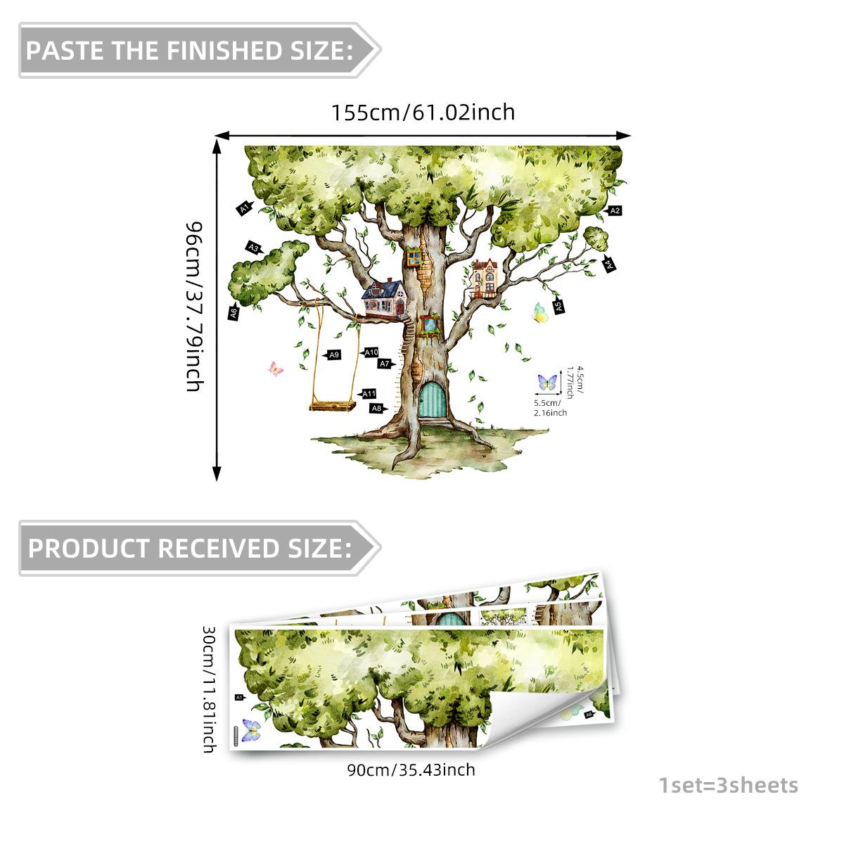 

Ручная роспись Домик на дереве Наклейка на стену Самоклеящиеся декали Украшение для дома