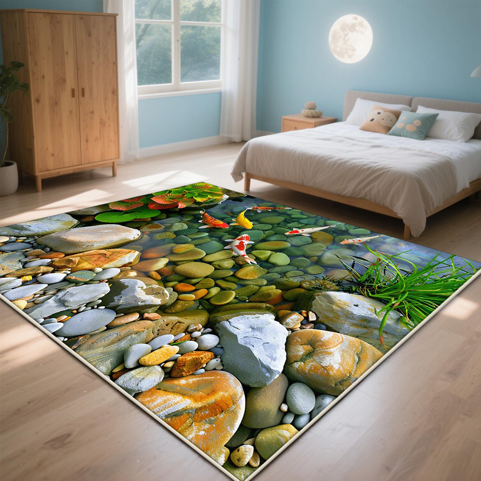 

3D Каменный Пруд Пейзаж Моющийся КОВЕР ДЛЯ ГОСТИНОЙ Пасторальный Стиль Ковры для Большой Комнаты Декорация Дома Большой Ковер Коврик для Стула 60x90cm