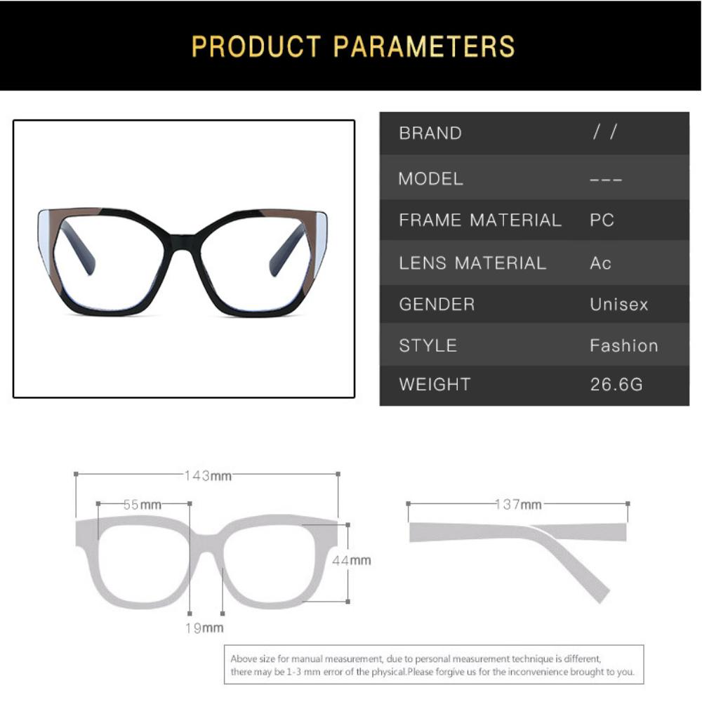 Cat Eye Color Blocking Anti Blue Light Glasses Retro Polygon Large Frame Fashion Glasses Women Plain Spectacles For Daily Outfit