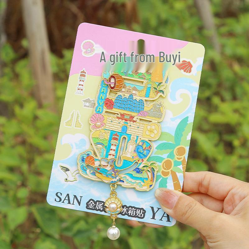 Hainan Three-in-One Rotating Metal Magnet: Sanya Cultural Souvenir with Character Painting