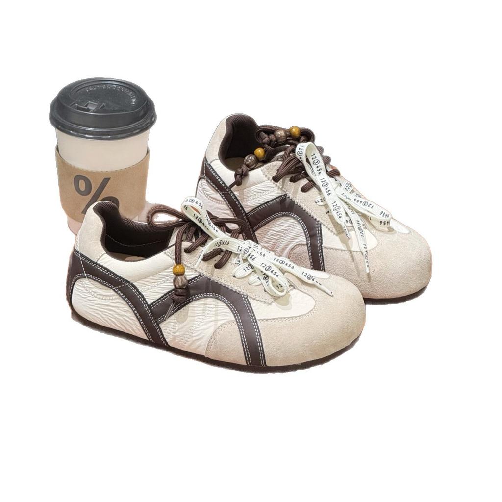 Leather German training shoes women's 2025 autumn new round head thick sole color matching breathable comfortable versatile casual sports shoes tide