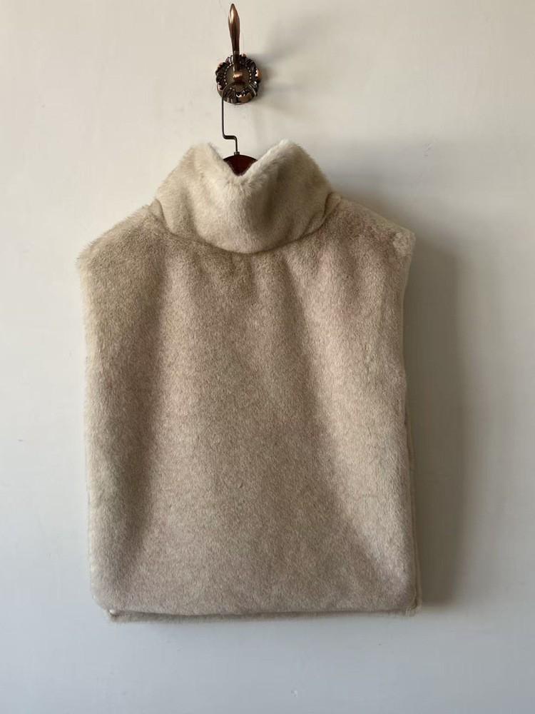 Autumn/Winter Mink Fur High Collar Sleeveless Vest Shawl