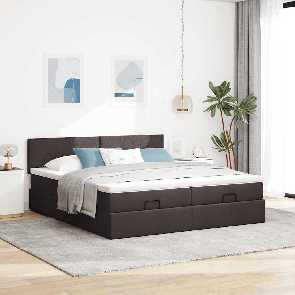Ottoman Bed with Mattresses & LEDs Dark Brown 180x200 Cm Fabric