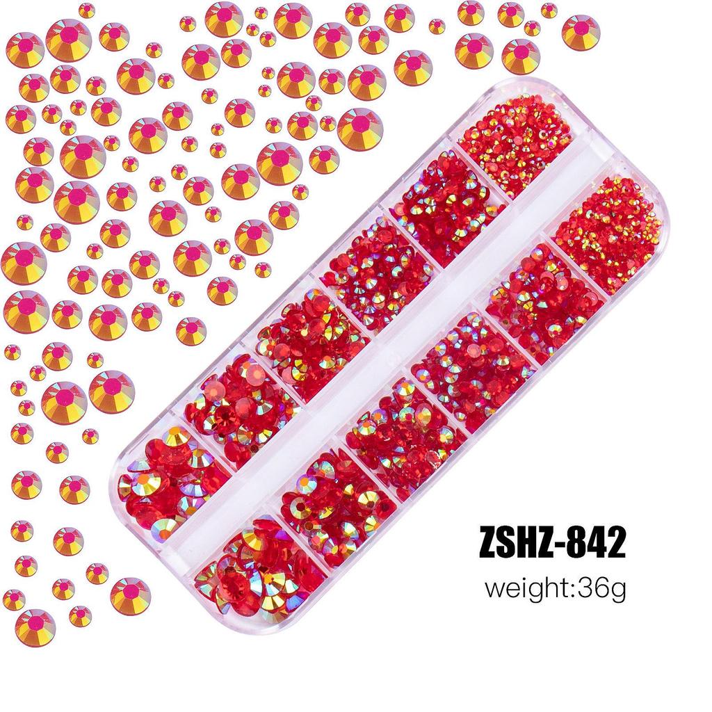 12-Fächer-Box mit gemischten Acrylharz-Strasssteinen mit flachem Boden für DIY Bären-Nagelkunst