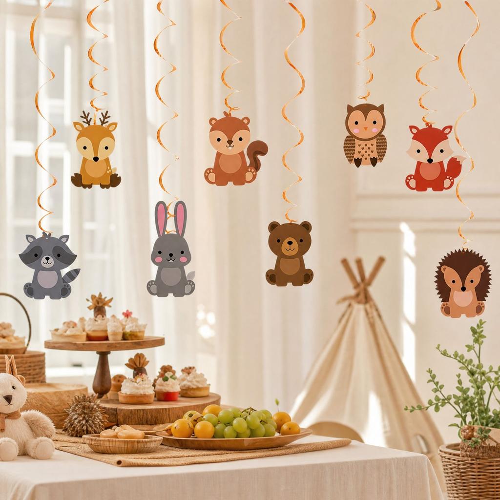 Forest Animal Party Hanging Decorations 8 Pack with and Hedgehog Designs for Theme Baby Shower