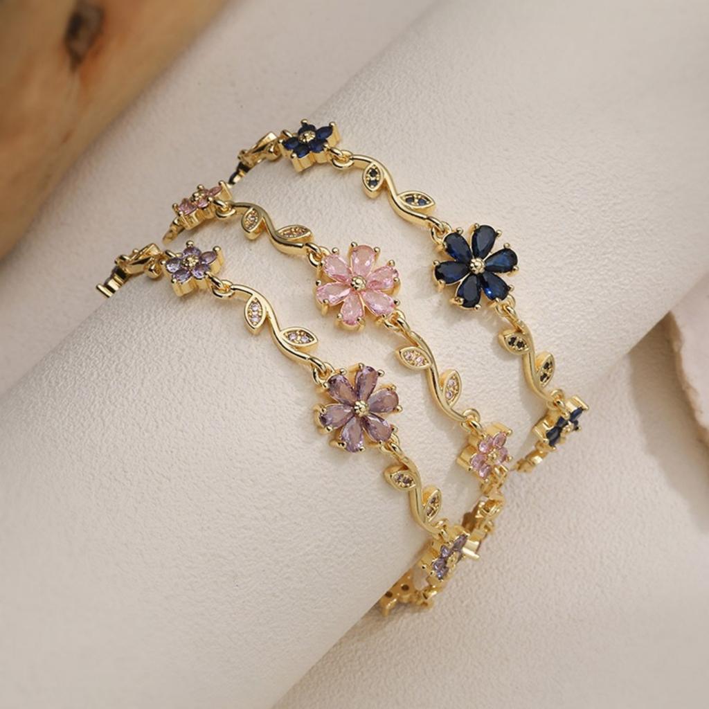 1 Stück Blumen Messing & Strass Armbänder Mehrfarbig Damen Pastoral Stil Stilvoller Geschenk Schmuck 14cm(5,5 ") + 5cm(2 ") lange