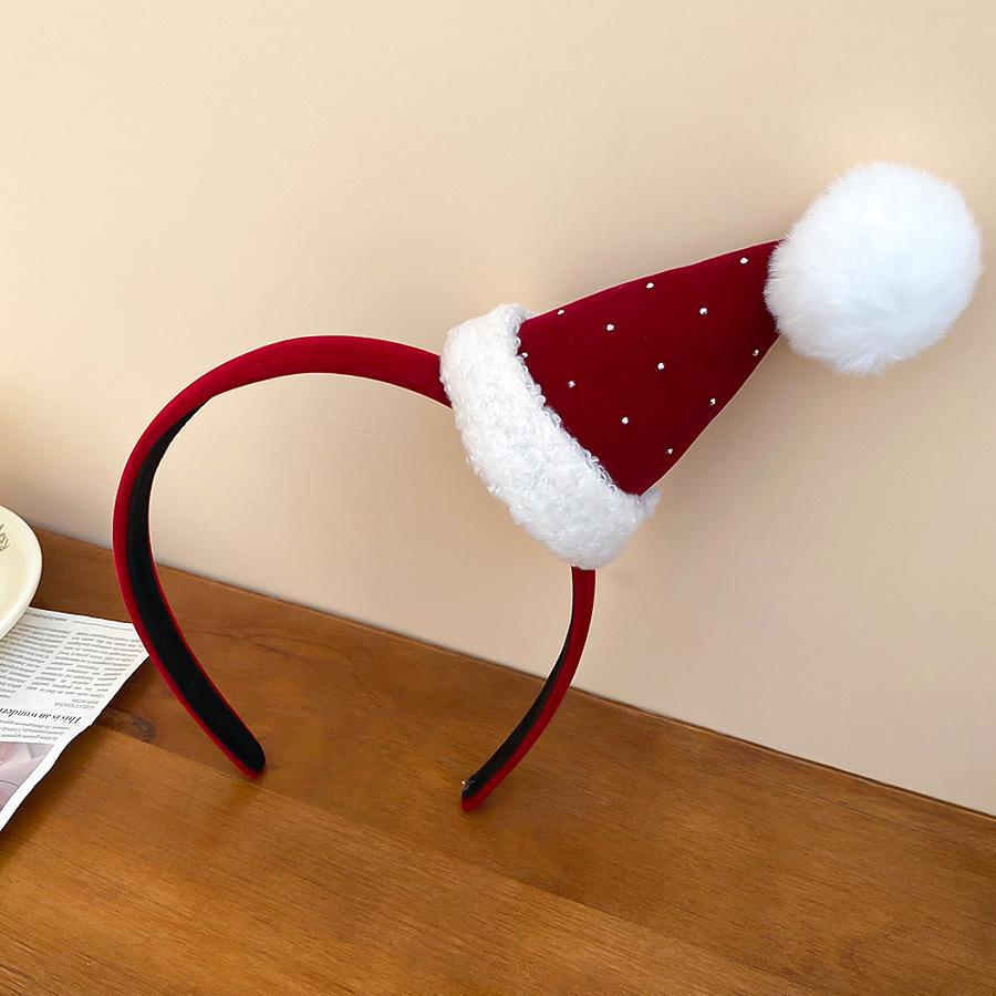

Flocked Santa Hat Pom Pom Headband: Unique, Creative Christmas Headwear for Women