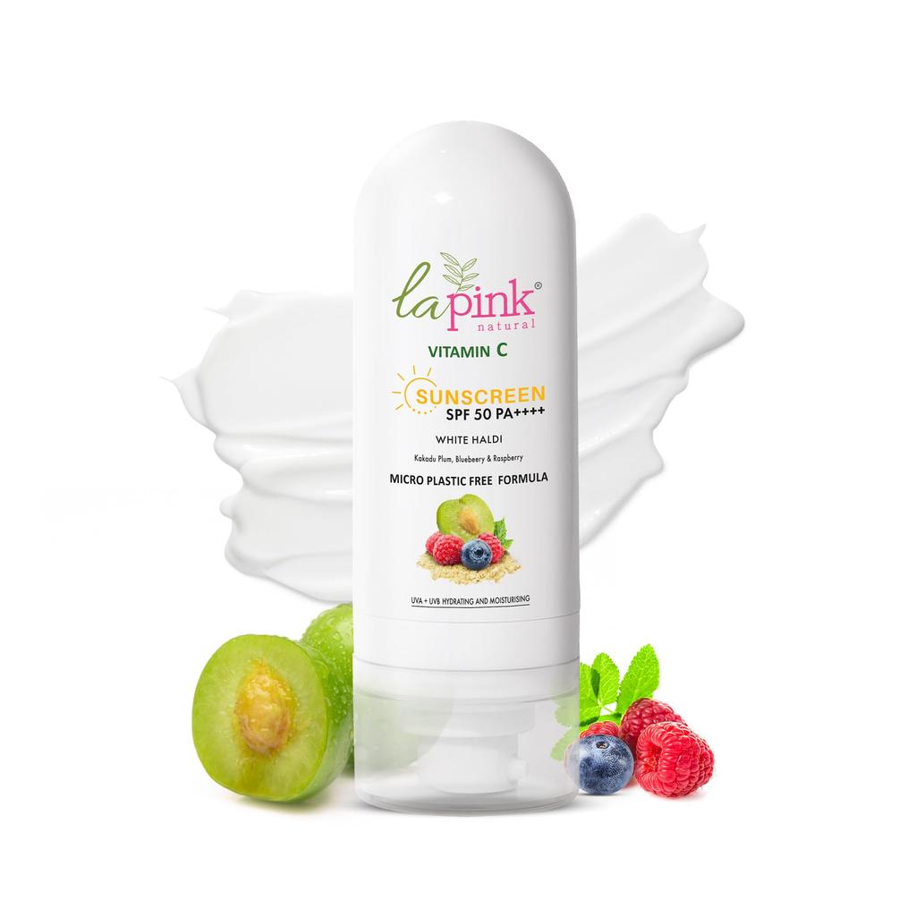 La Pink Vitamin C Sunscreen For Men and Women | SPF 50 PA++++ UVA + UVB, Hydration & Moisturization 100% Microplastic Free Formulation | Non Greasy