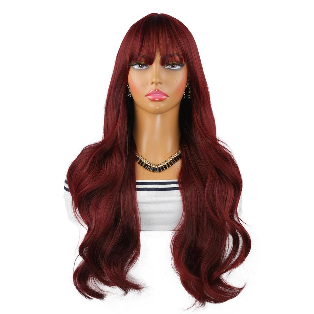 European and American Fashionable Women's Long Curly Hair Wig, Gold Bangs, Large Waves, High-temperature Silk Synthetic Wig Headband